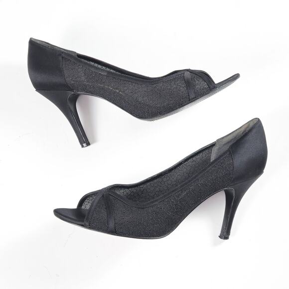 Nina Women’s Heels Romantic Wedding Guest Lace Peep Toe Black Stiletto Size 7.5 - Picture 3 of 8
